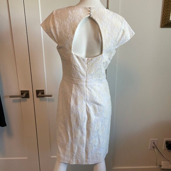 Pink Tartan Elegant Lace Open Back Cap Slv Round Nk Midi Dress White Cream Sz 6 - Picture 5 of 11